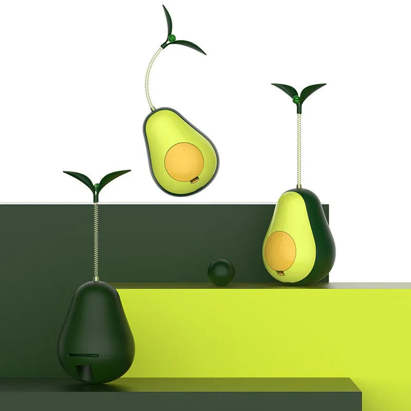 Green avocado-shaped silicone food leakage cat toy tumbler on a surface, 80x80x107mm