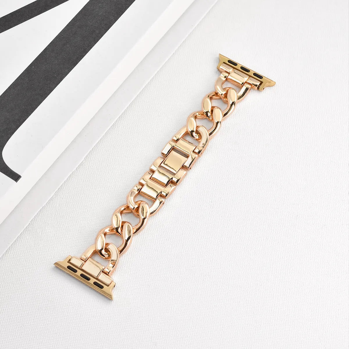 Metal denim chain replacement strap for Apple Watch in silver, showing 22mm lug width.
