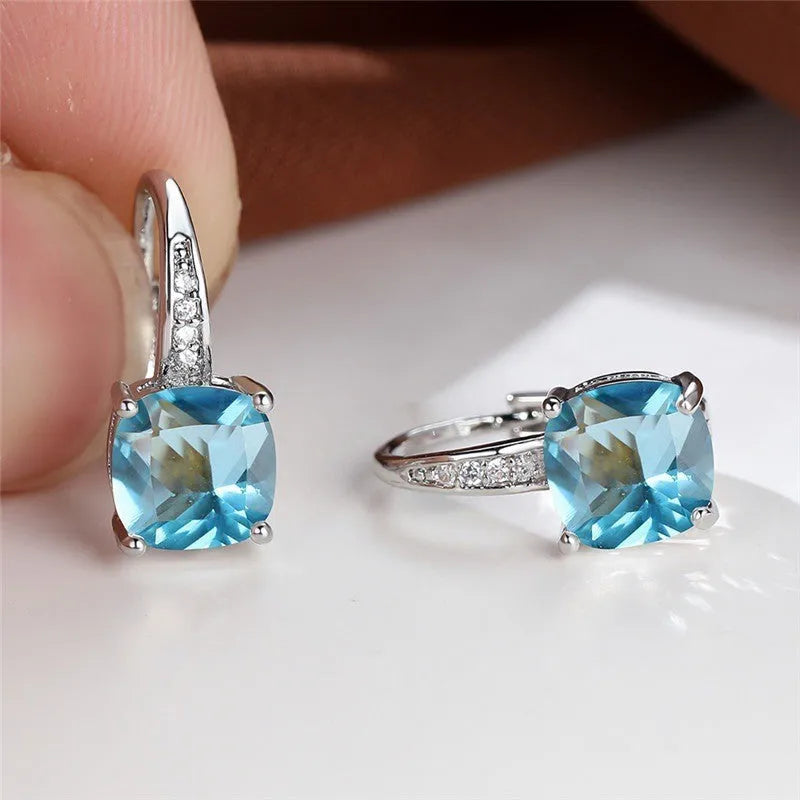 Square zircon geometric ear hook earrings in electroplated copper with Korean style design