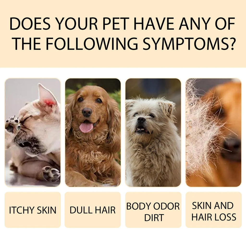 Bottle of mild pet shampoo for dogs in 100ml or 300ml size for gentle cleaning and detangling