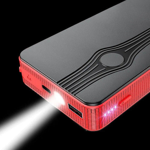 Red K4-E automobile emergency starting power supply unit with data cable for vehicle jump-starting and device charging