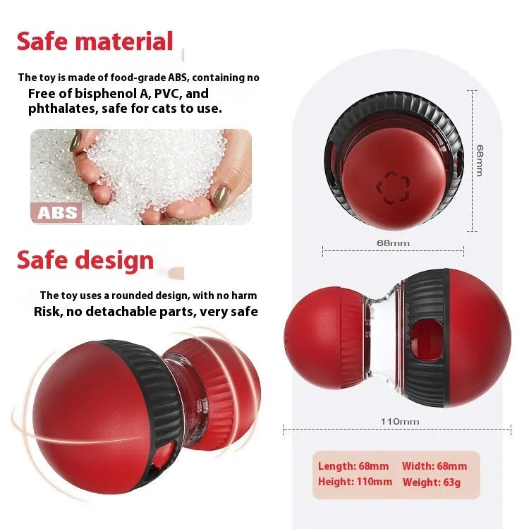 Rotating plastic cat toy with colourful super ball accessory showing 155mm diameter