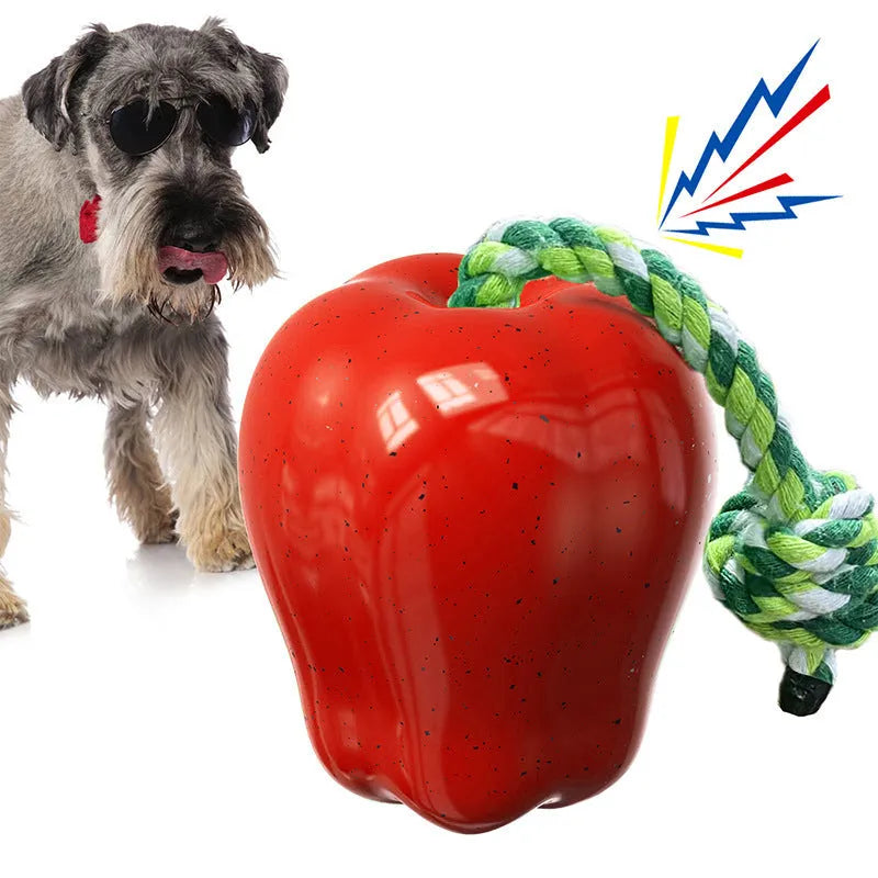Green plastic dog food dropping ball with textured molar cleaning surfaces