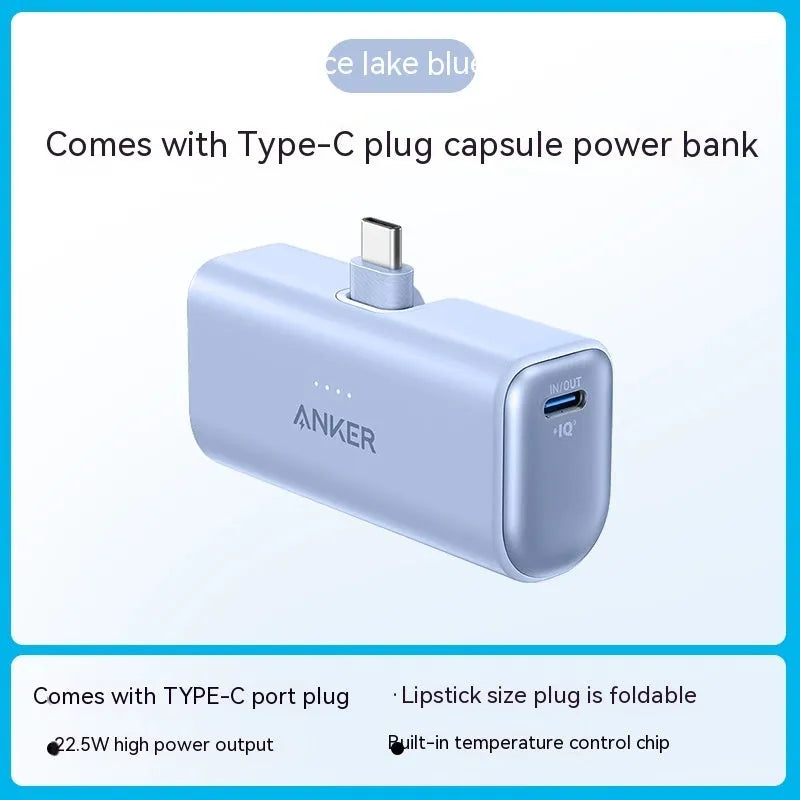 Capsule A1653 small plastic power bank in choice of colours showing foldable Type C connector.