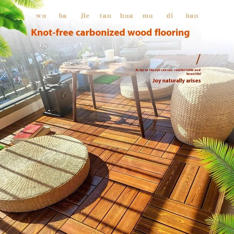 Square pine wood floor tile for balcony or indoor use, measuring 30cm.
