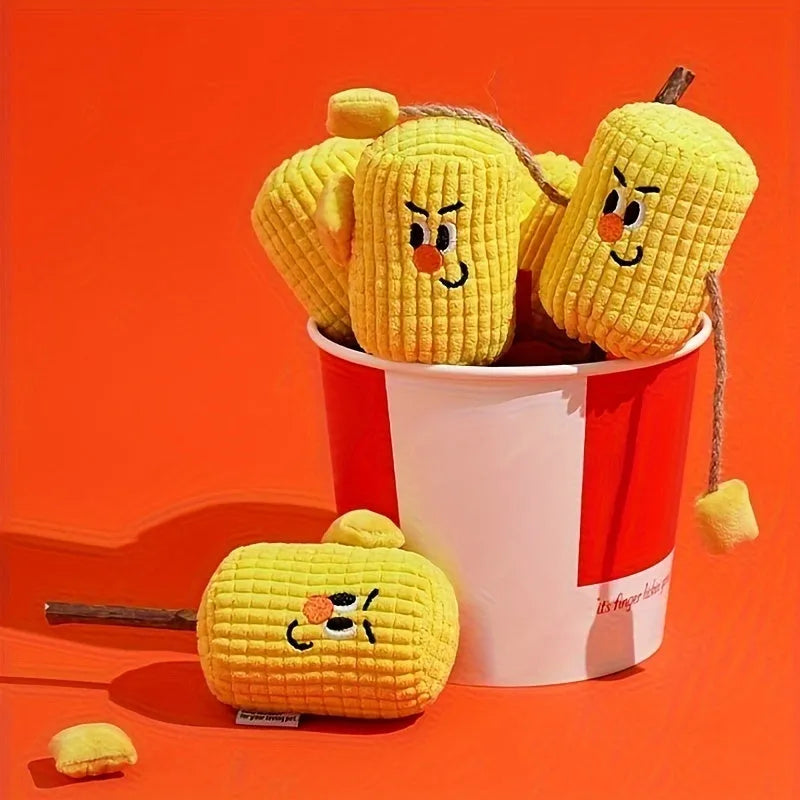 Natural polio wood corn cob shaped cat dental toy with catnip, showing dimensions of 7cm by 6cm by 15cm