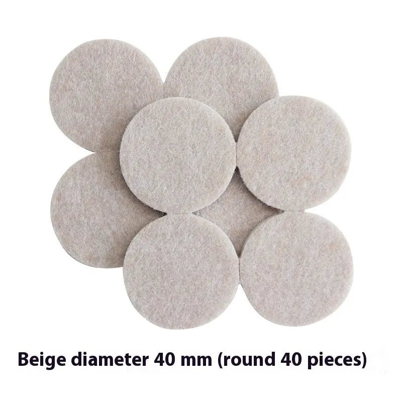 Beige plastic furniture protection pads in round and square shapes showing five different size options