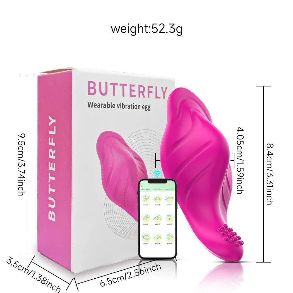 Rose red butterfly-shaped female massager with smartphone app control