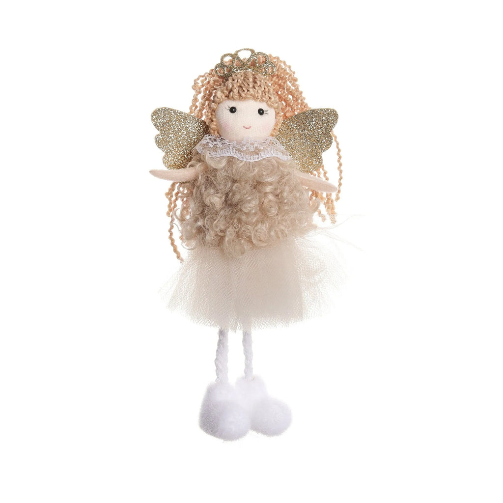 Christmas angel girl hair pendant in cloth fabric with crown design for high ponytail decoration