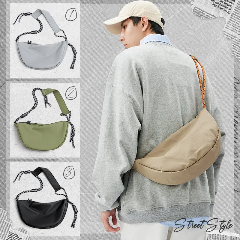 Men's nylon messenger bag in solid colour with large capacity design