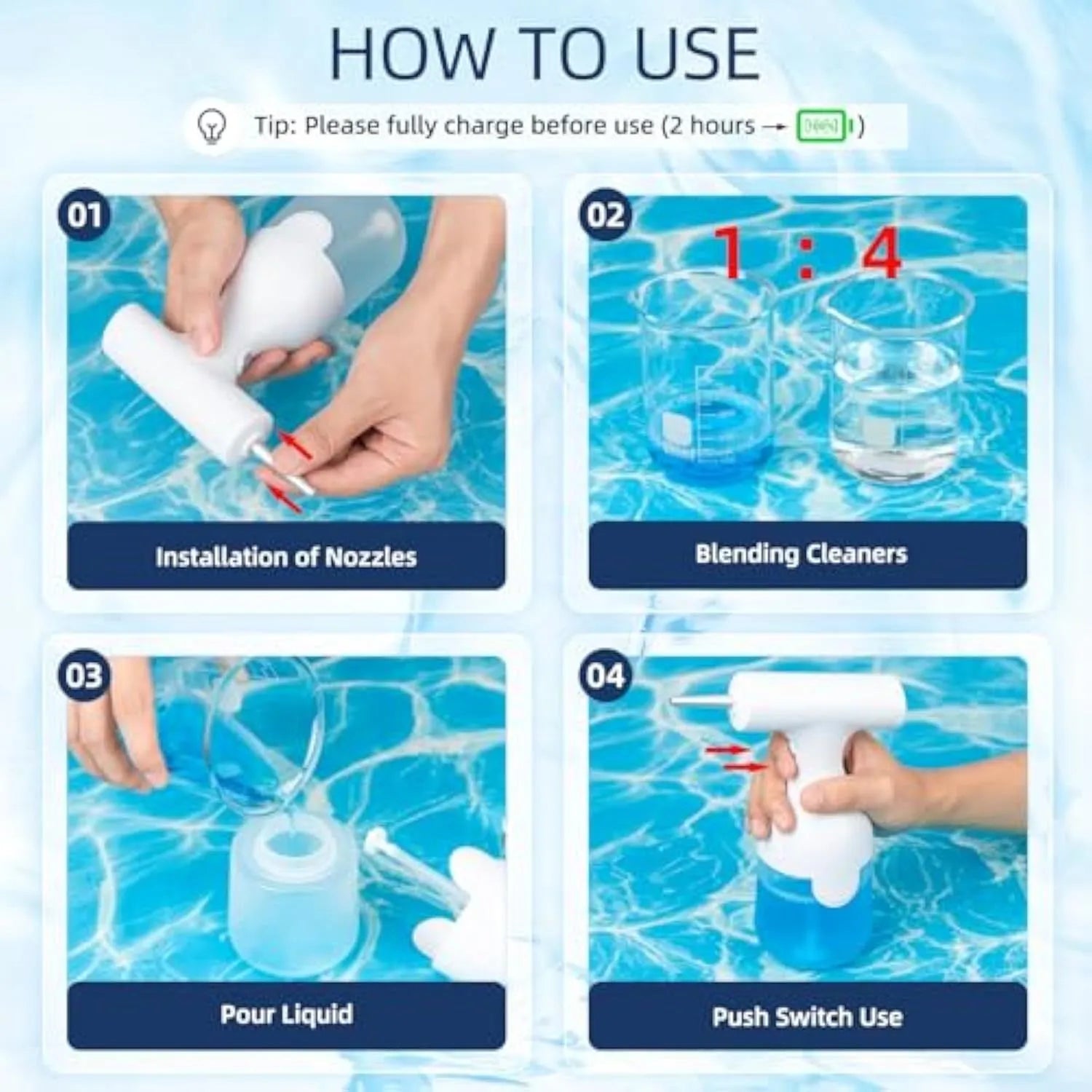White electric foam soap dispenser with two nozzles for pet bathing and cleaning