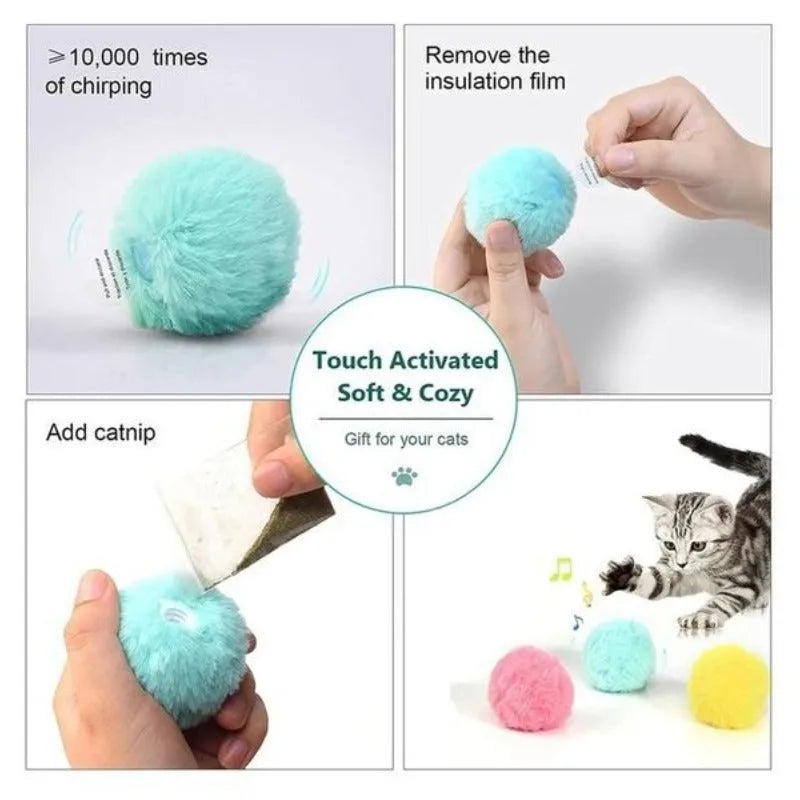 55mm interactive pet toy ball in blue, pink or yellow with animal sounds and gravity sensor