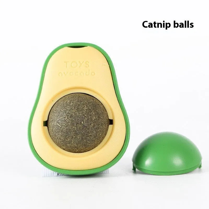 Plastic catnip ball cat toy for teeth cleaning in assorted colours including pink, blue, green.