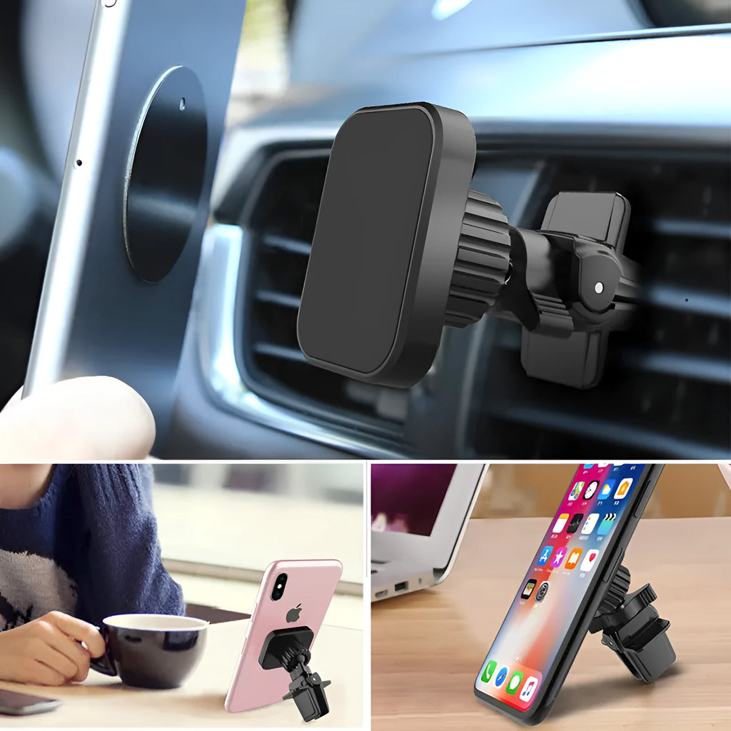 Black car phone holder with magnetic mount for air conditioning vents