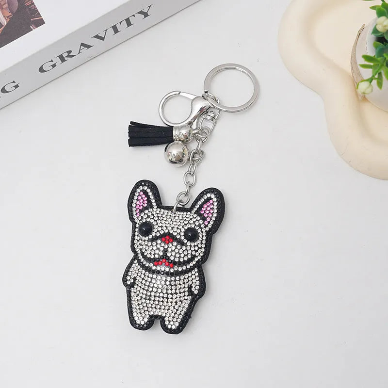 Colourful cartoon animal rhinestone keychain on a metal ring.