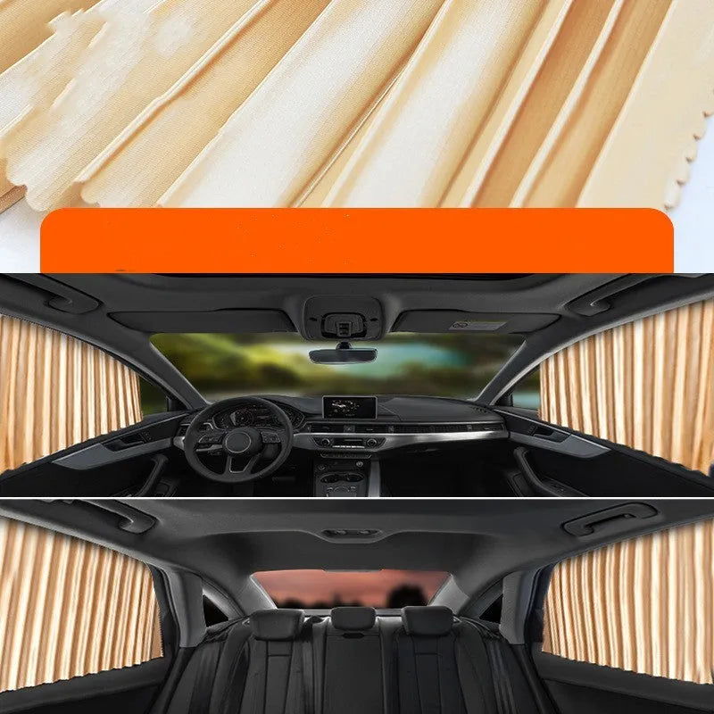 Auto retractable car sunshade in black colour showing roller shutter mechanism