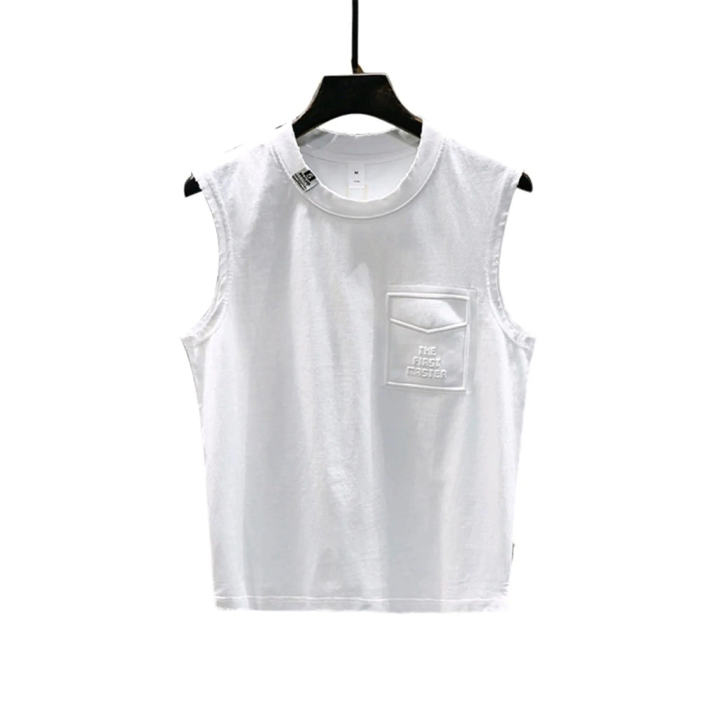 Solid colour loose fitness sleeveless cotton t-shirt in white or black with straight hem design