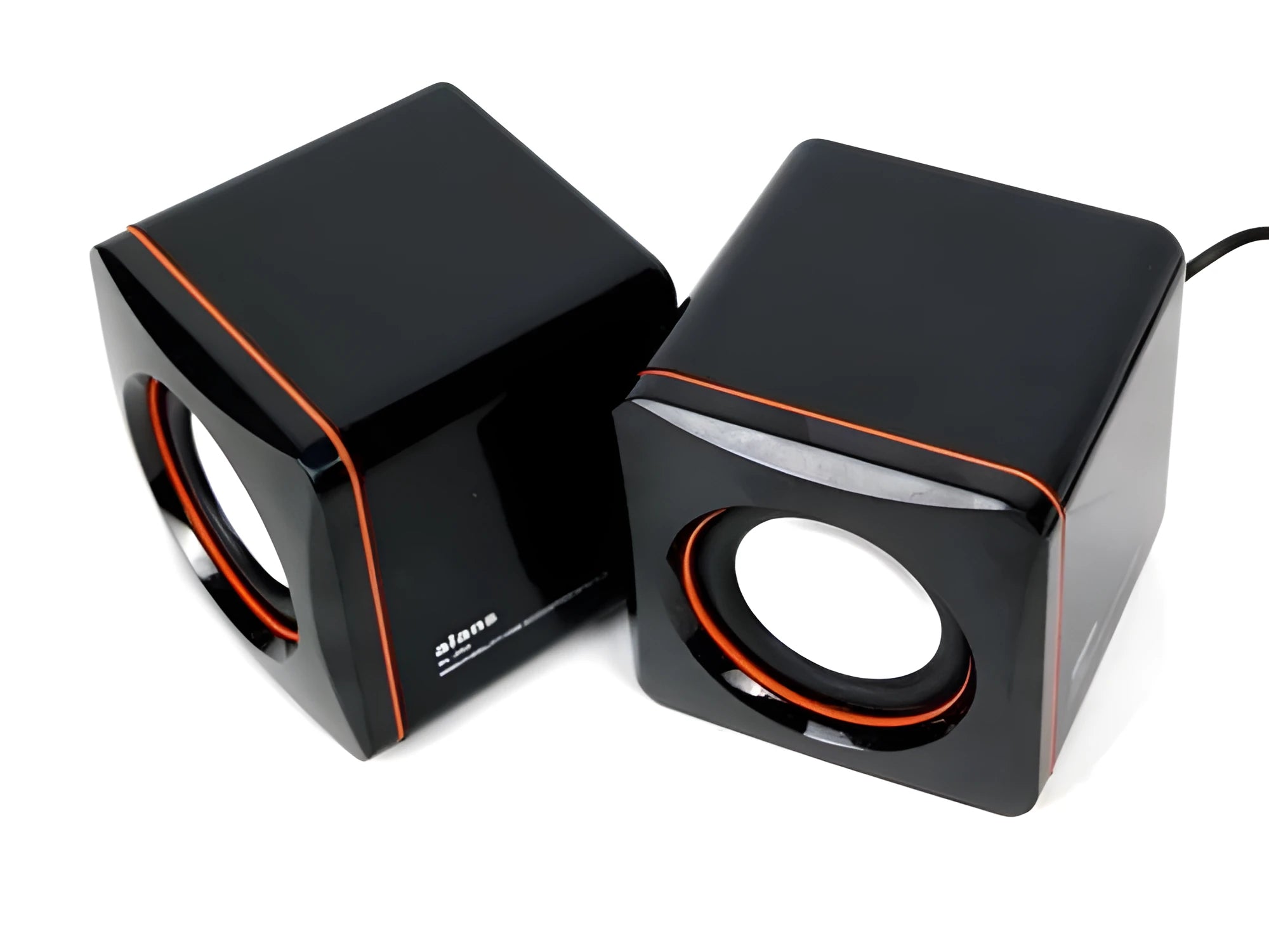 Black square 7cm computer speaker with USB cable for desktop audio enhancement