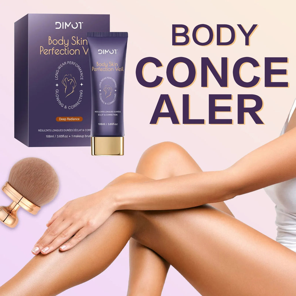 Waterproof body concealer cream block and applicator brush for covering tattoos and birthmarks.