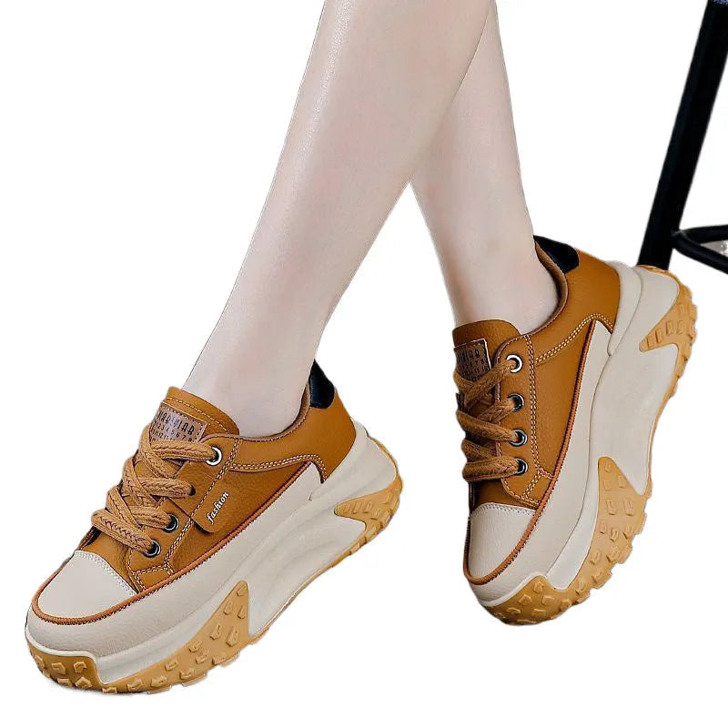Women's casual sneakers with platform wedge heel in black, white, and yellow solid colour, breathable mesh inner, round toe