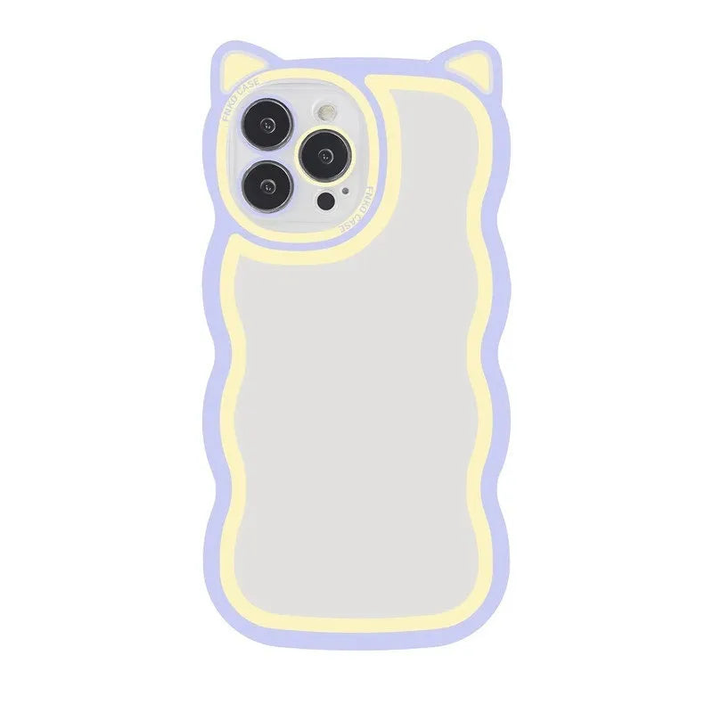 Creative wave cat ear cartoon TPU phone case for iPhone showing colourful solid rear cover