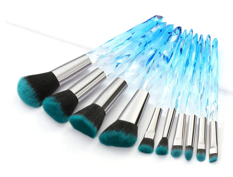 10 crystal-handled foundation brushes with artificial fibre bristles in colour options