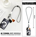 Cartoon black cat design plastic card sleeve holder with metal keychain clip