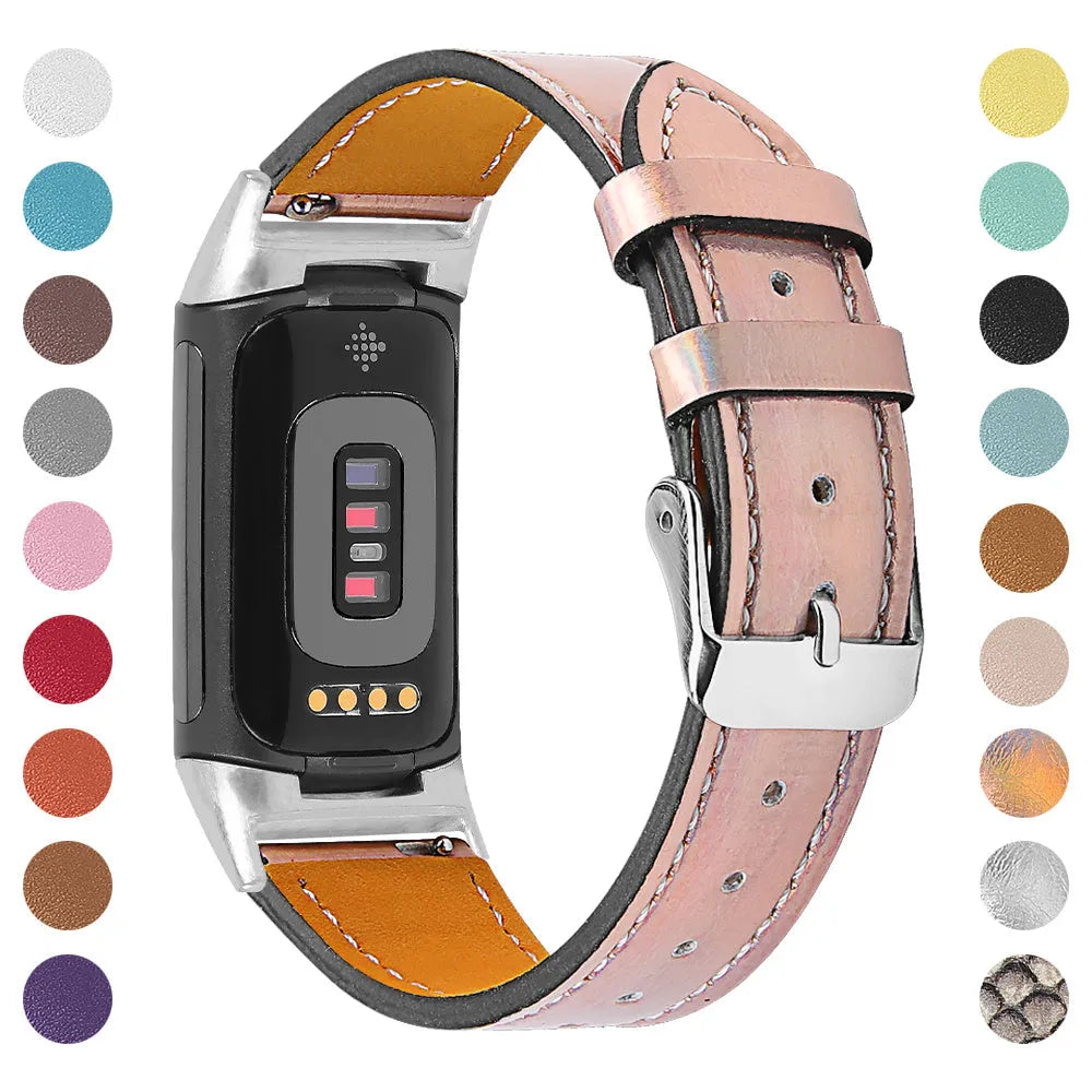 Genuine cowhide leather strap for Fitbit Charge 5 and Charge 6 in multiple colour options
