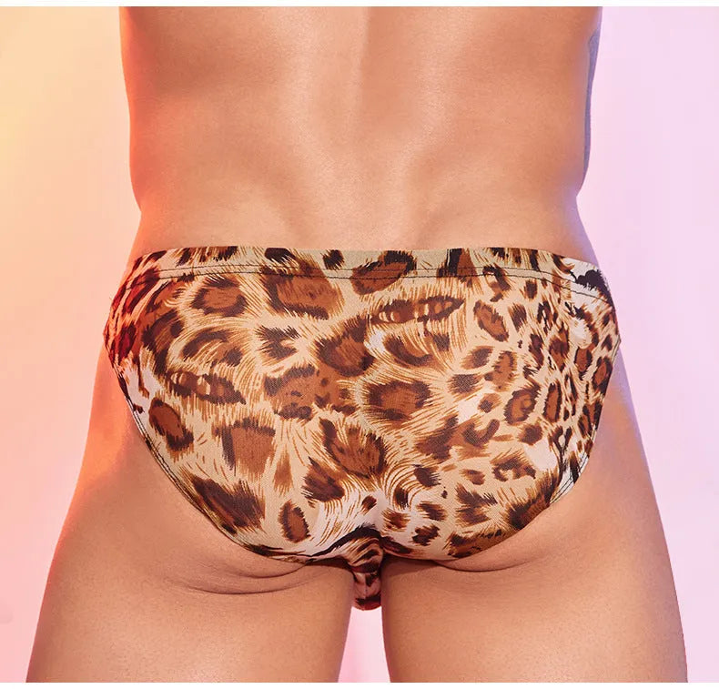 Men's leopard print low waist panties made from nylon fabric