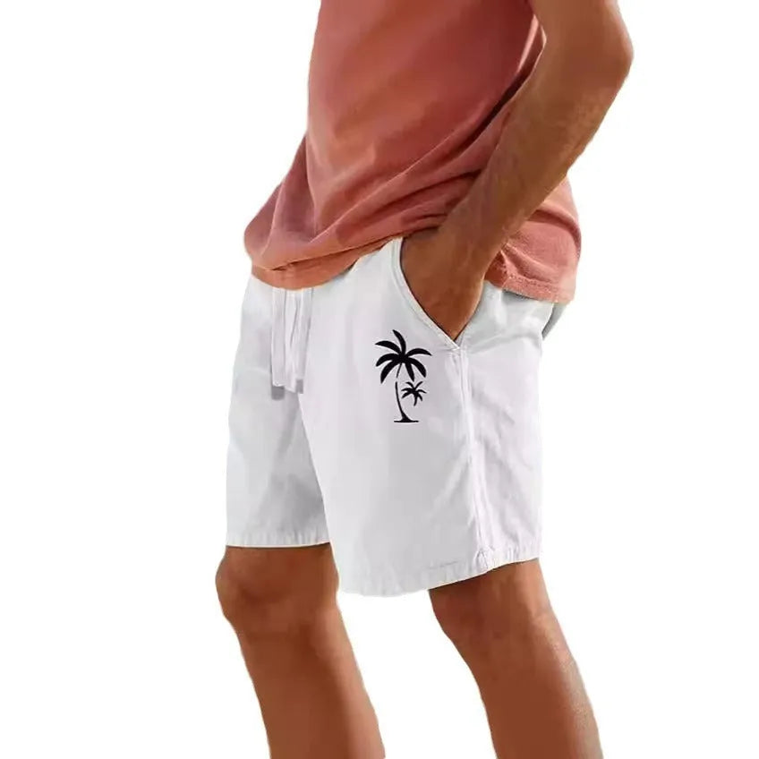Men's cotton blend drawstring shorts with elastic waistband in fifth pants length straight cut