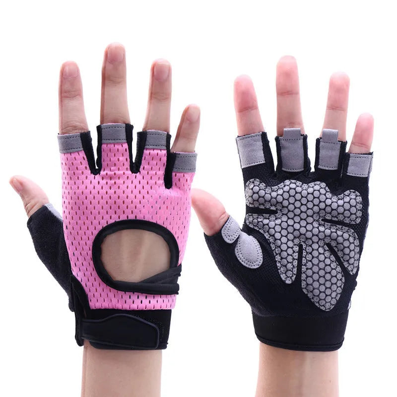 Nylon fitness gloves in black with wristband for dumbbell and horizontal bar exercises