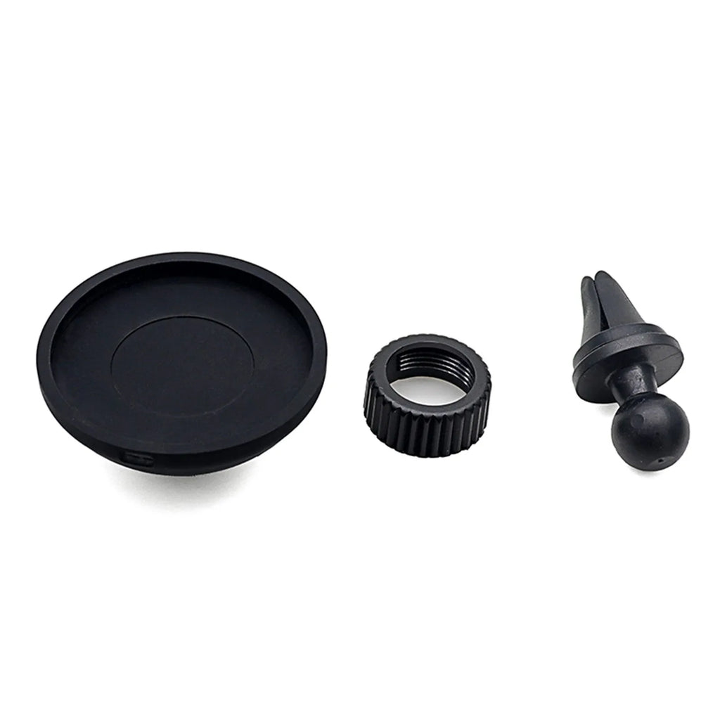 Black magnetic car phone holder showing air vent and base mounting bracket options