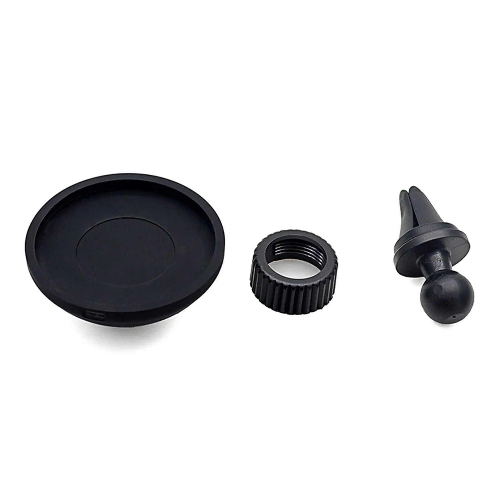 Black magnetic car phone holder showing air vent and base mounting bracket options