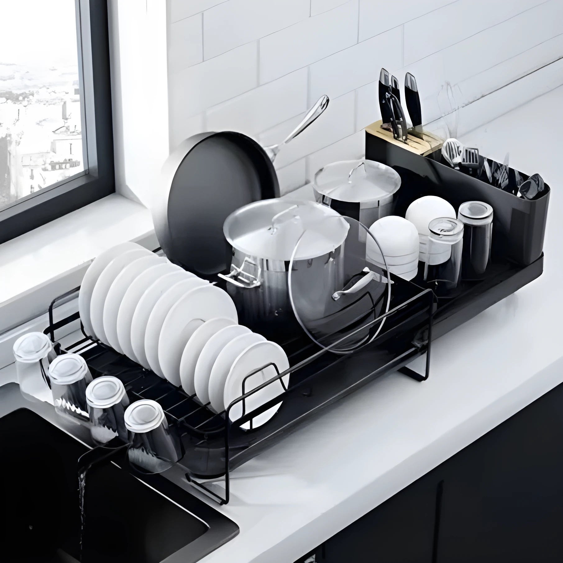 Foldable carbon steel kitchen dish drain rack for cutlery drying
