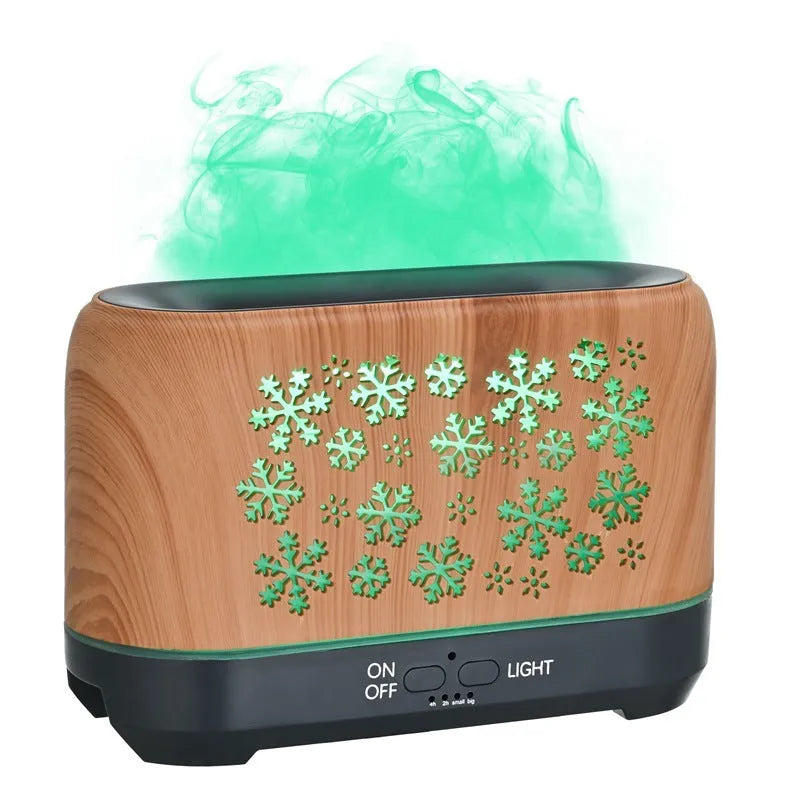Square desktop humidifier with Christmas snowflake pattern and colourful wood grain design