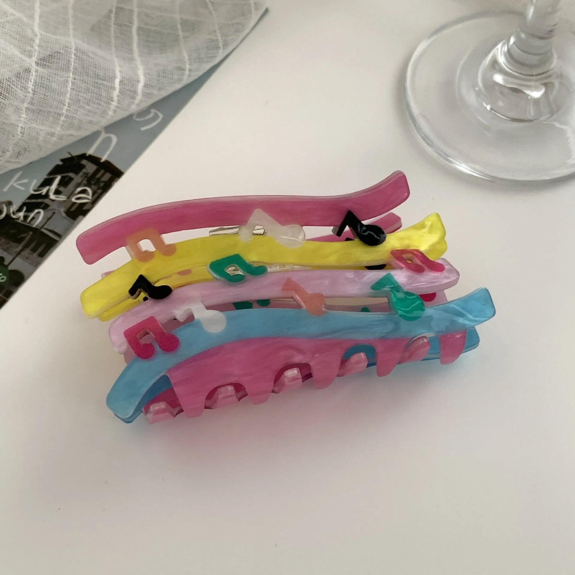 Acrylic candy color wave mixed color notes hair grip for women fashion OL style