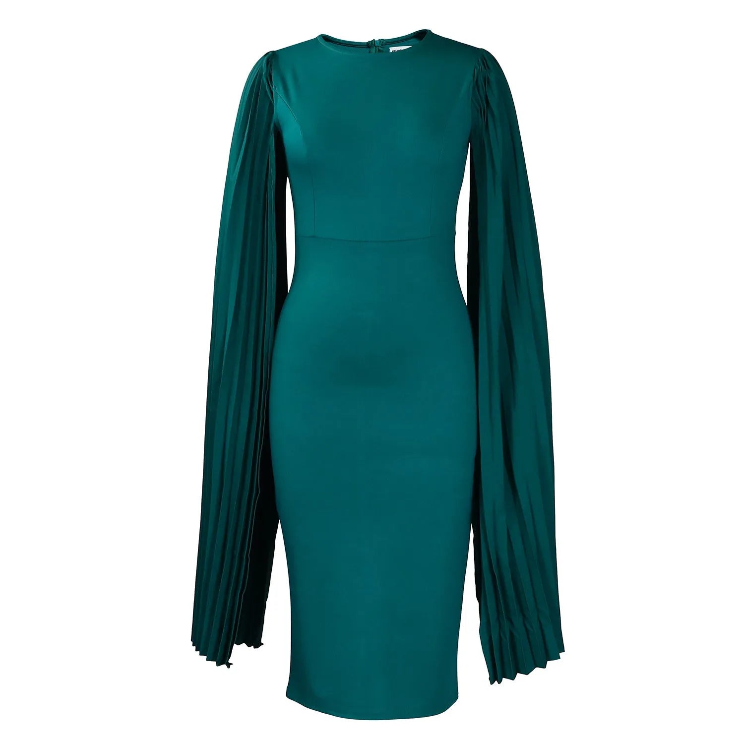 Women's long sleeve evening dress with pleated shawl collar in a choice of colours.