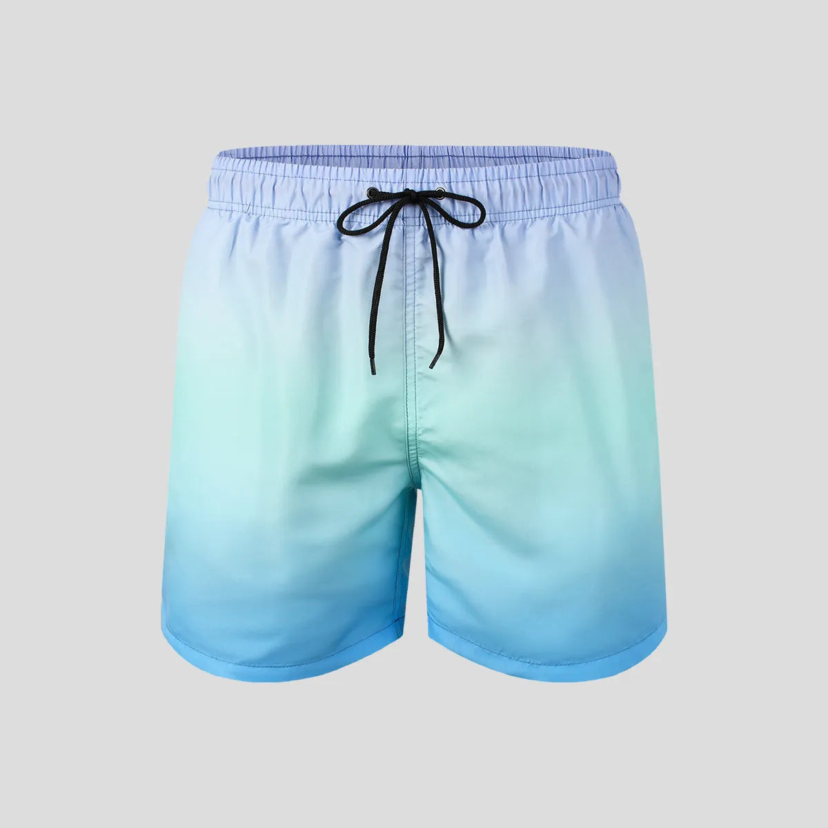 Men's gradient colour 3D digital print mesh sports shorts on a white background.