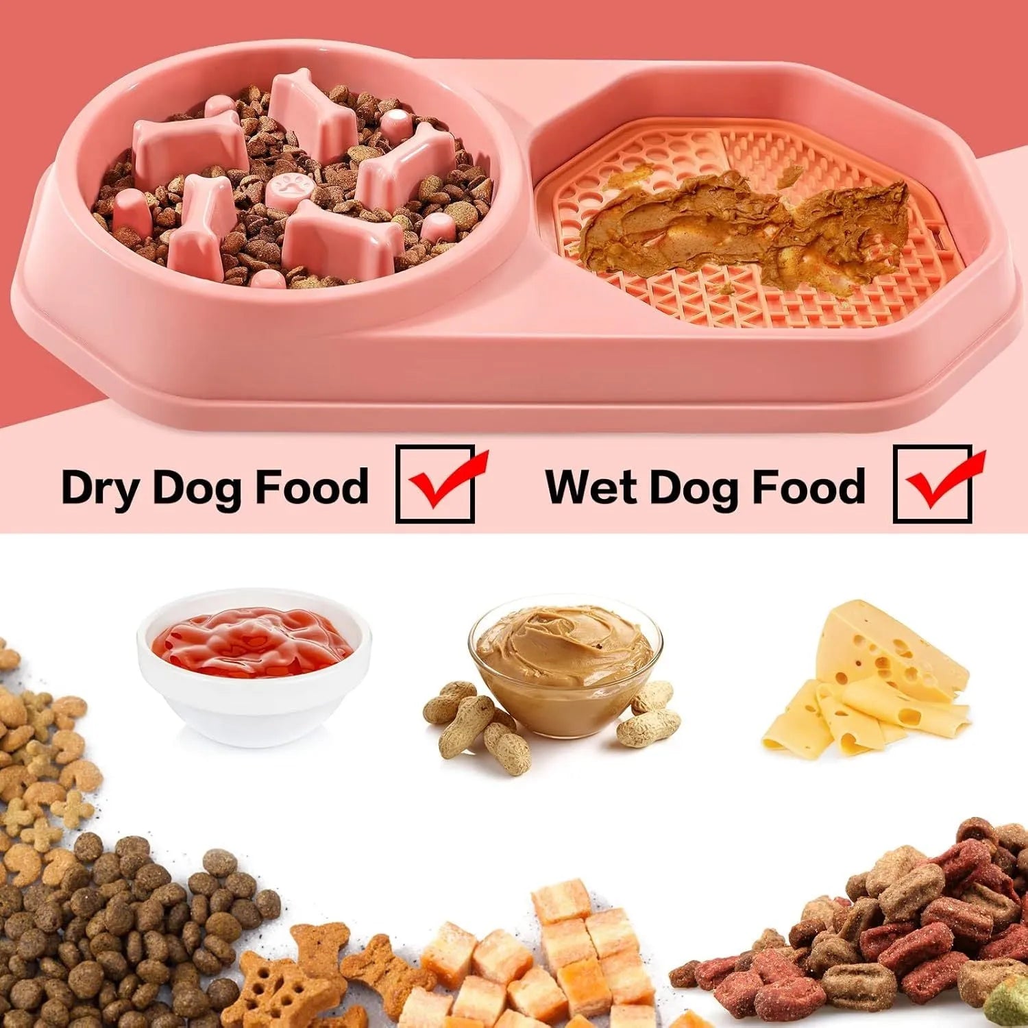Blue interactive slow feeder dog bowl with puzzle partitions for dry and wet food on a non-slip base.