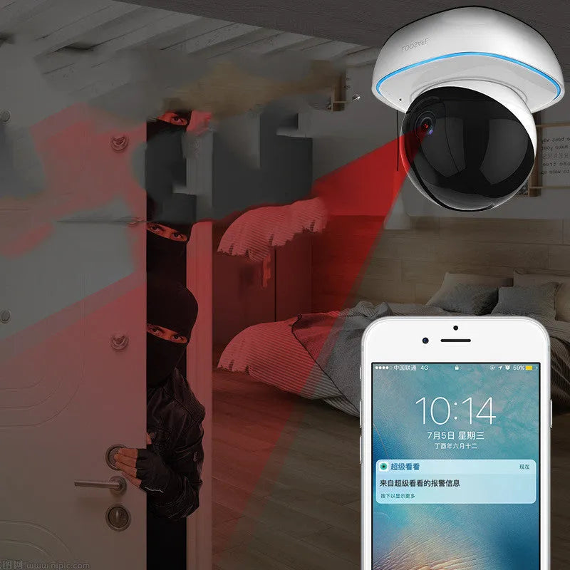 Wireless HD dome camera with 3.6mm lens, 1080p resolution, and infrared night vision for indoor security