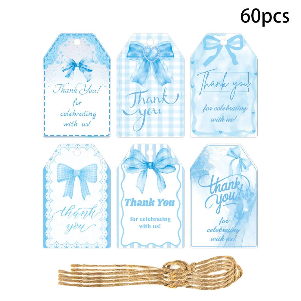 60 paper birthday gift tags with hemp rope ties in three bowknot styles