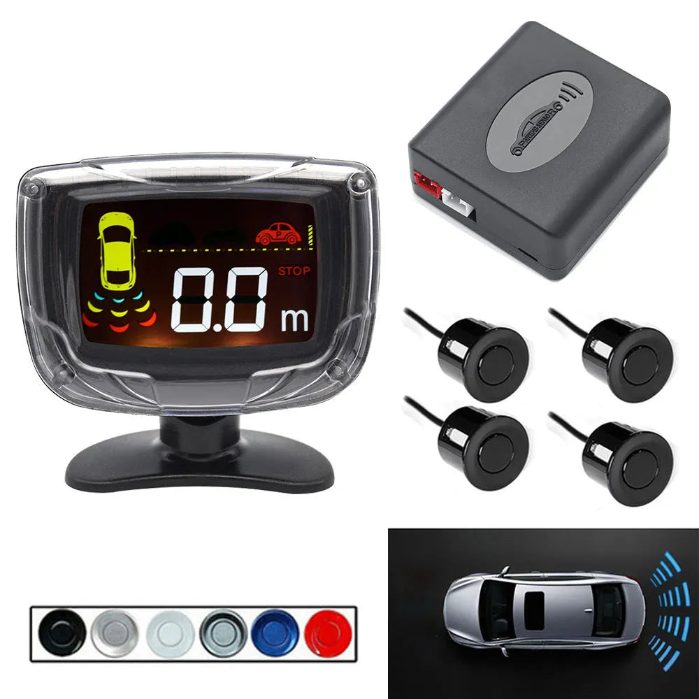 Wireless vehicle reversing sensor system with digital display and four embedded bumper probes