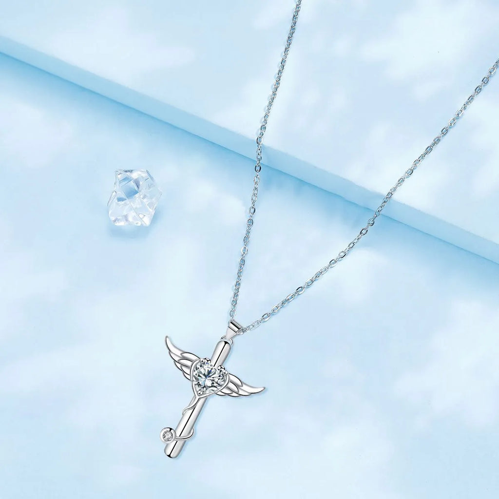 Wings decoration stethoscope necklace in electroplated copper with white or red diamond finish