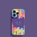 TPU drop-resistant phone case for iPhone in purple with smiling face pattern