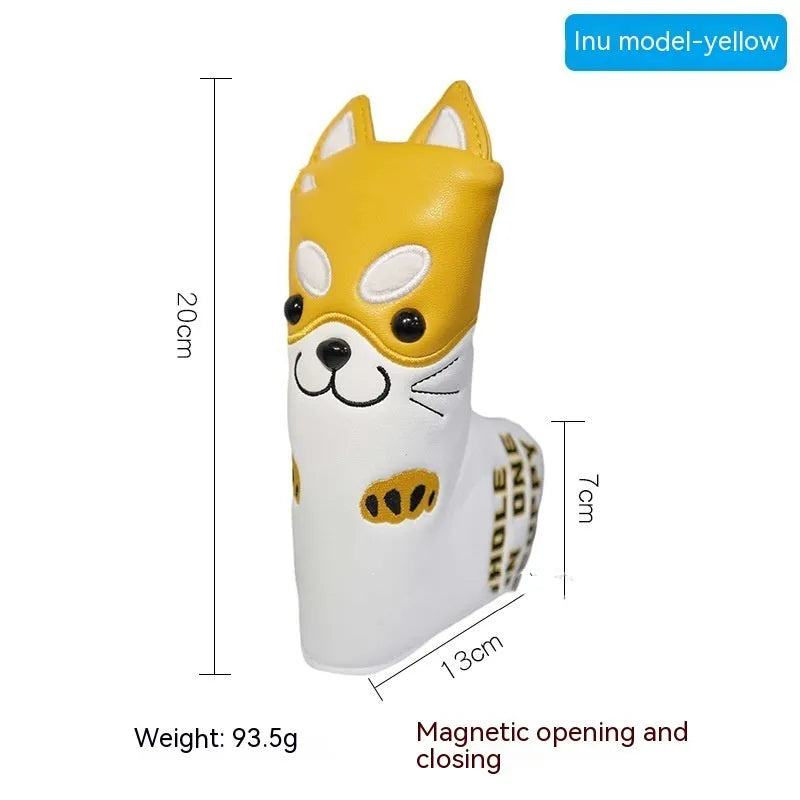 Golf straight bar putter sleeve in various designs including four-leaf clover, smiley face, and animal styles.