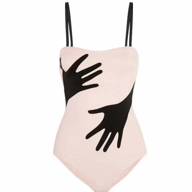 Women's one-piece bikini swimsuit with optional gauze skirt detail in polyester fabric