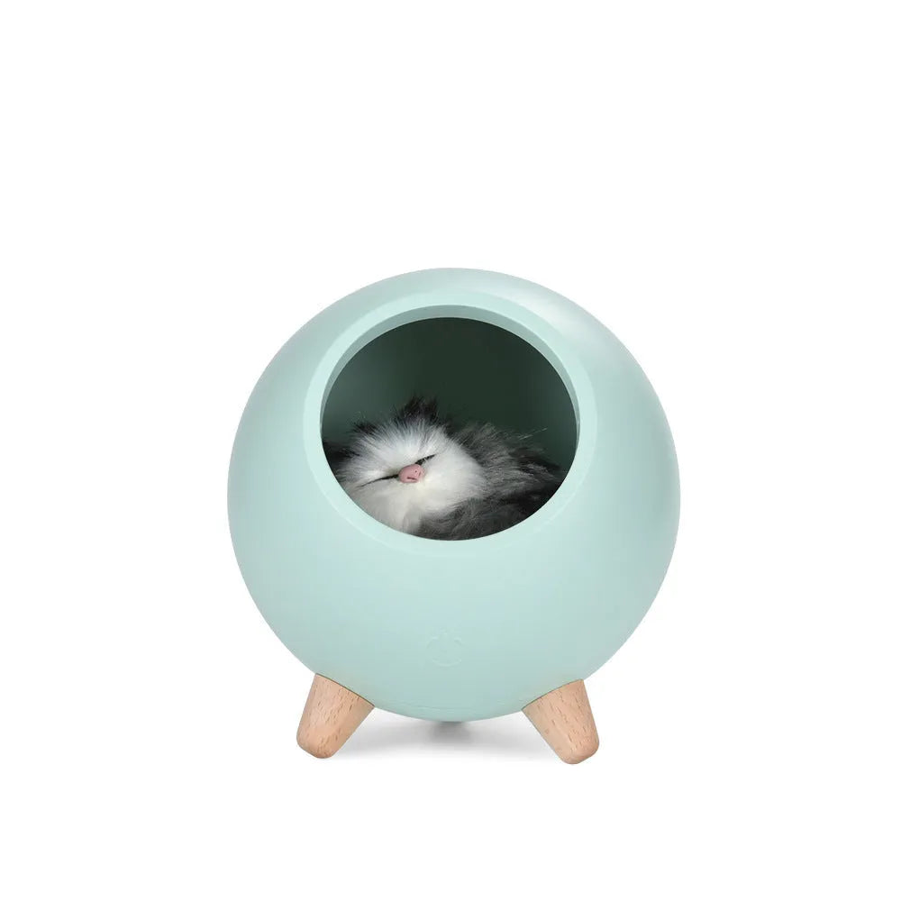 Creative cute cat house atmosphere table lamp in pink ABS shade, compact 130mm size, with USB cable