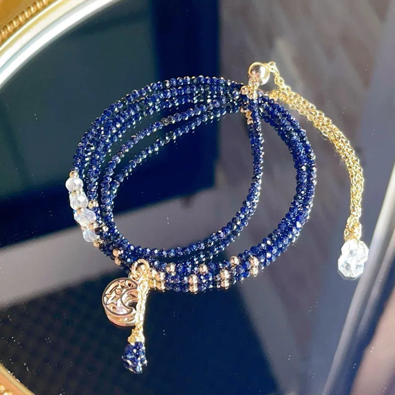 Blue gold sand stone cut three-ring bracelet for women with manual craftsmanship details