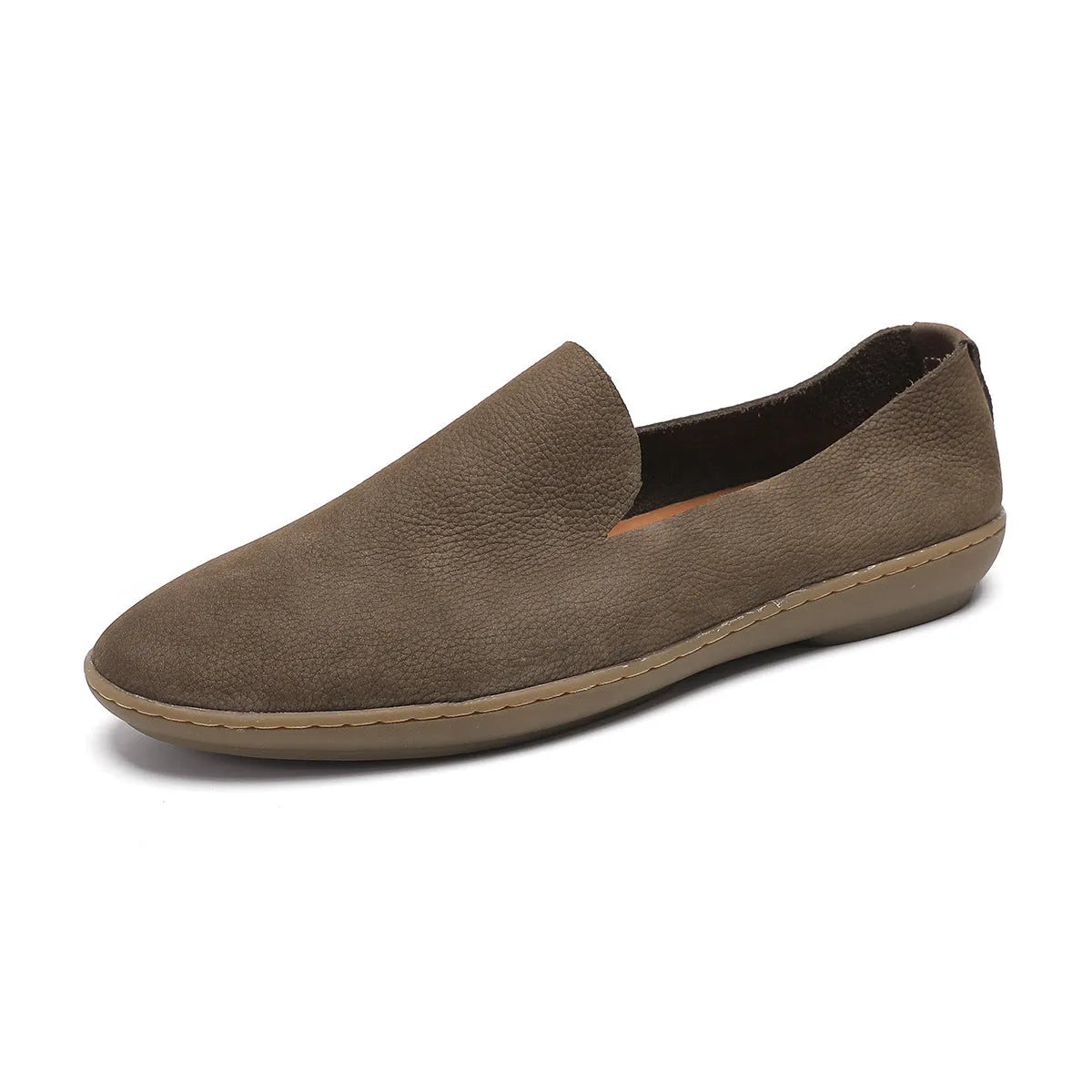 Handmade men's casual shoes in cowhide leather with wedge heel, shown in khaki colour