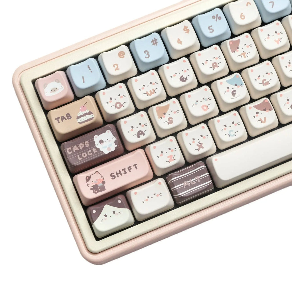 Sea Salt Cat theme PBT keycaps for mechanical keyboards showing sublimation printed artwork